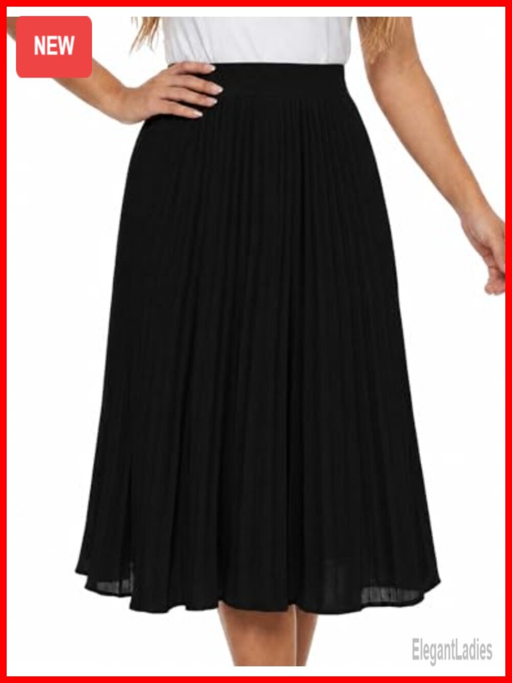 Pleated Midi Skirt High Waisted A-Line Chiffon with Lining
